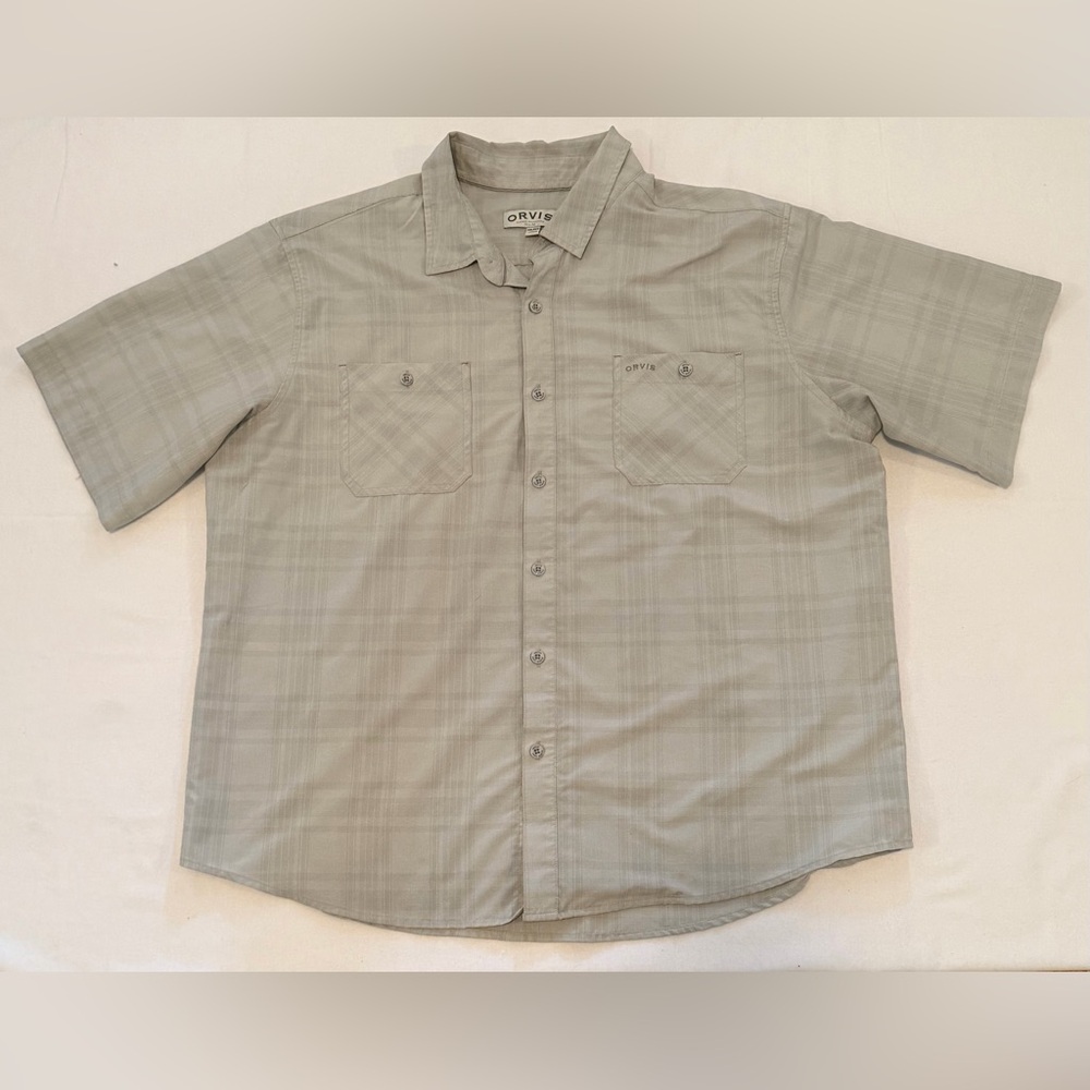 Orvis Mens XXL Short Sleeve Plaid Button Down Shirt Tan Beige Classic Collection